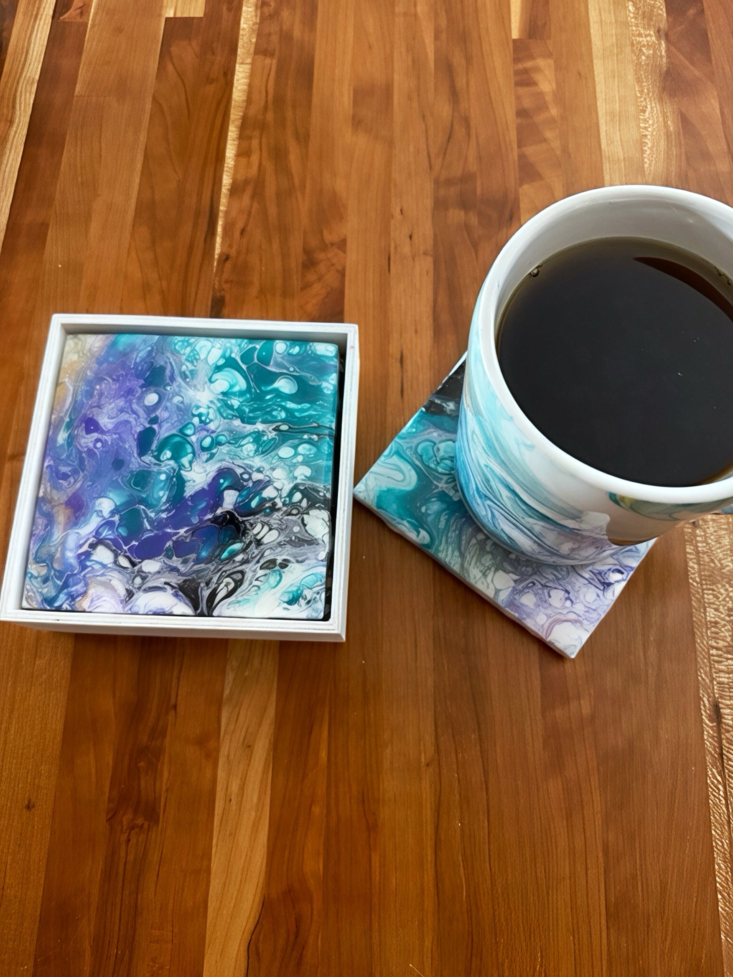"Galaxy Bloom" Artisan Resin Coaster Set