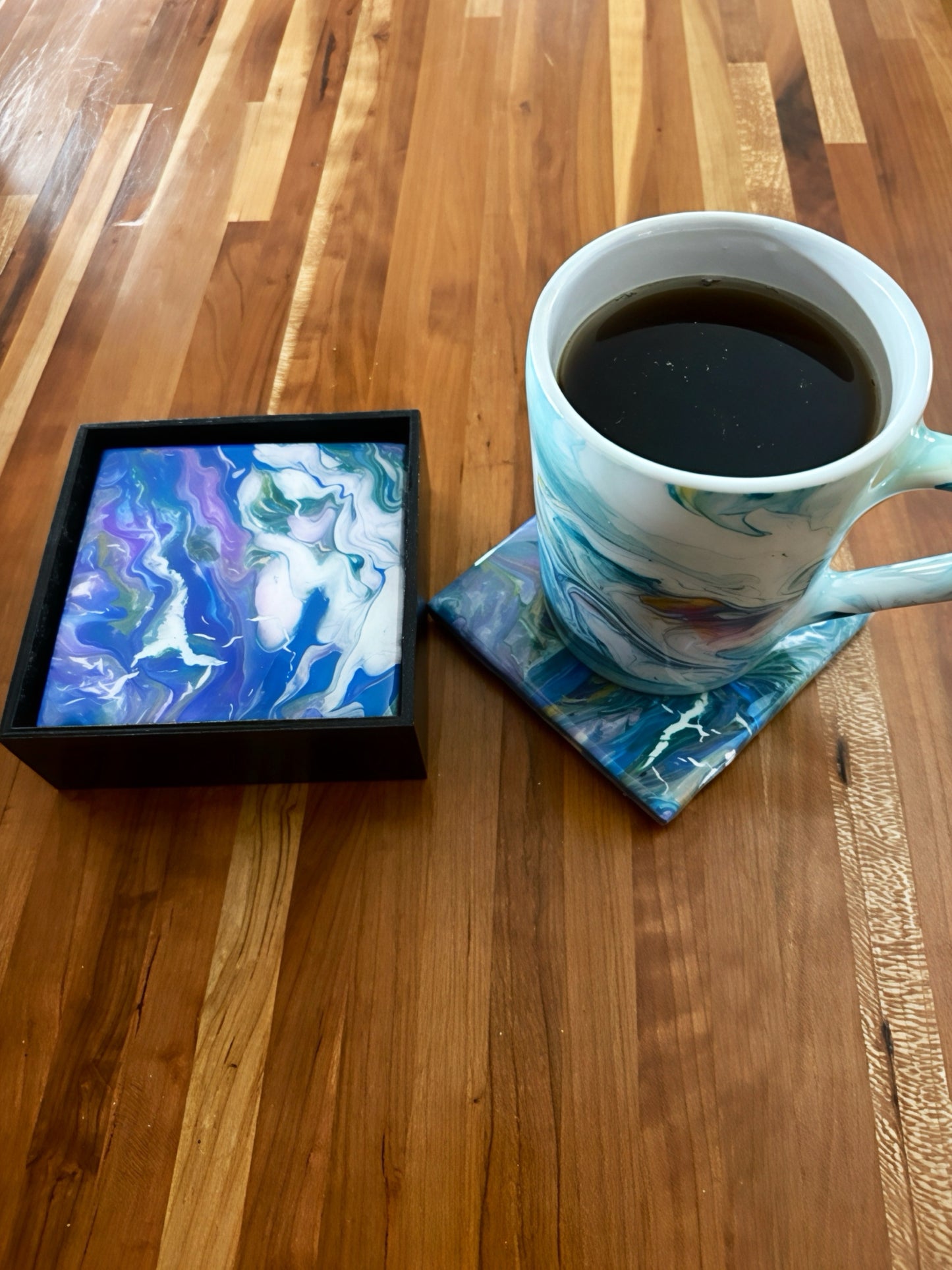 "Celestial Current" Artisan Resin Coaster Set
