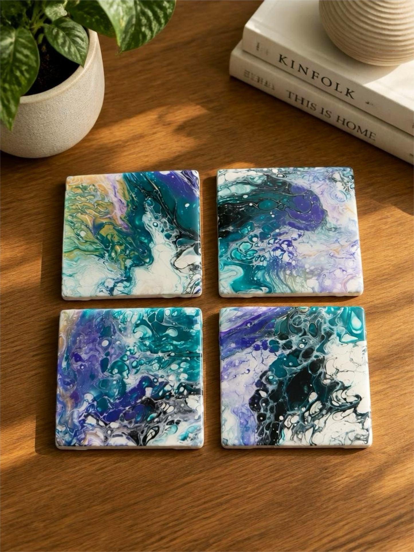 "Galaxy Bloom" Artisan Resin Coaster Set