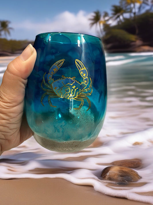 Coastal Marine Life Stemless Wine Glass