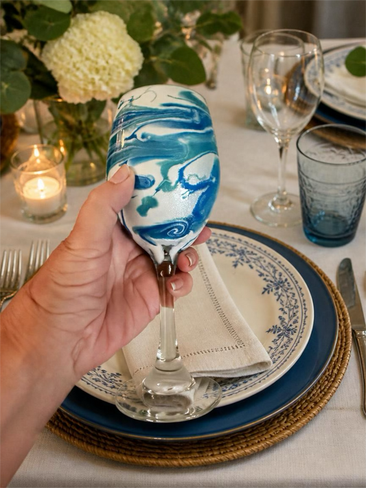 Swirling Blue Lagoon Artisanal Wine Glass
