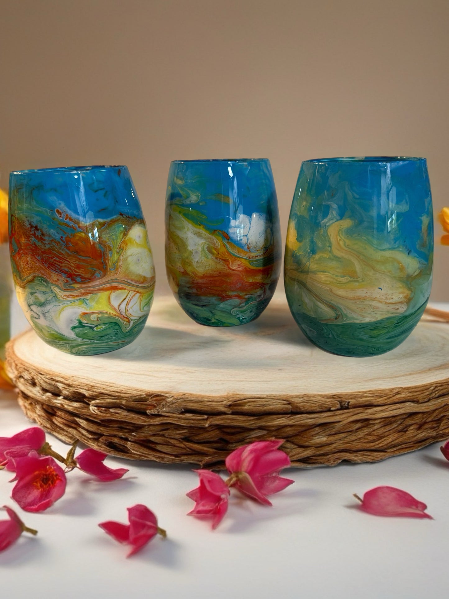 Sunset Carnival Hand‑Painted Wine Glass