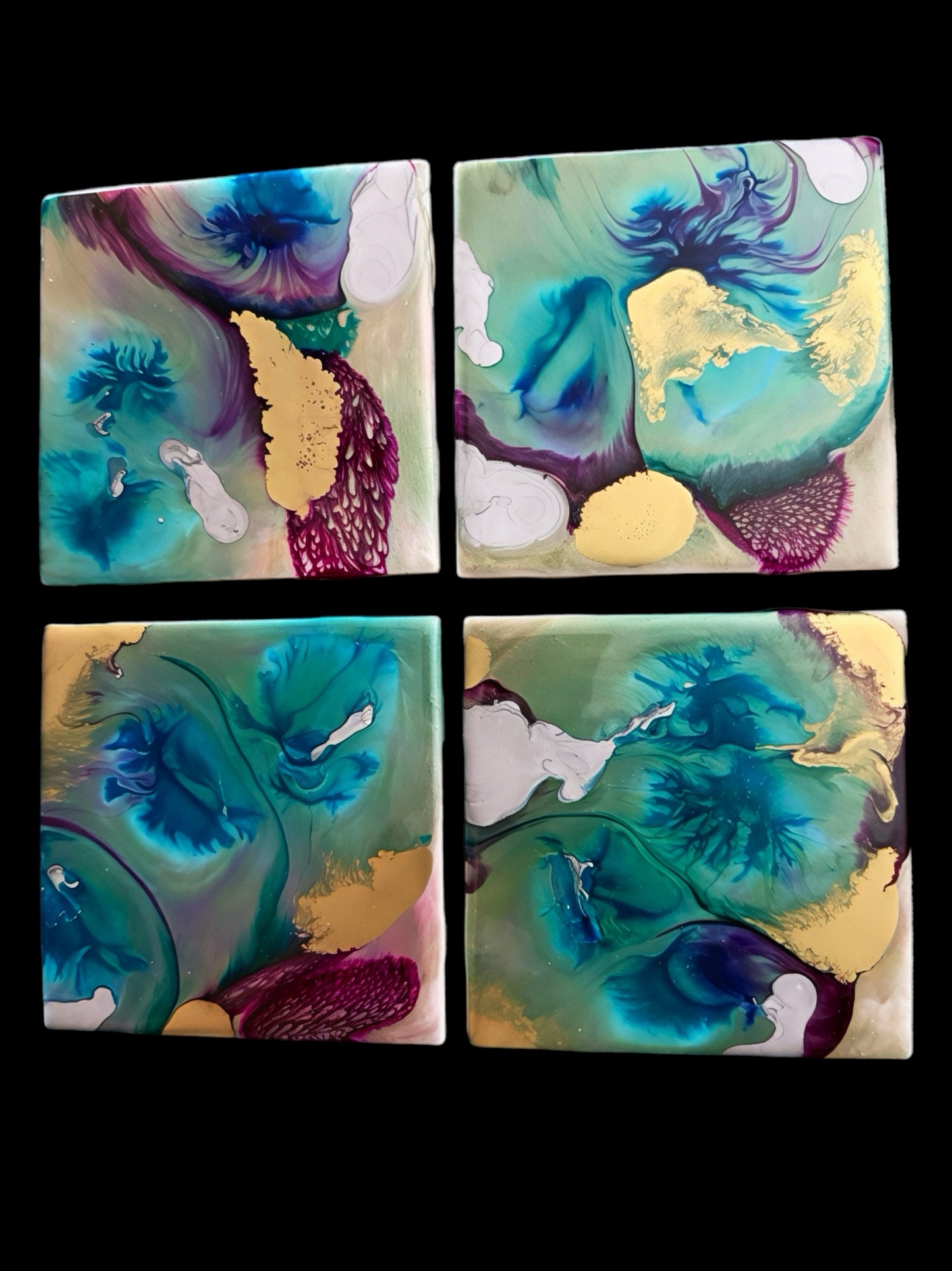 "Floral Gilded" Artisan Resin Coaster Set