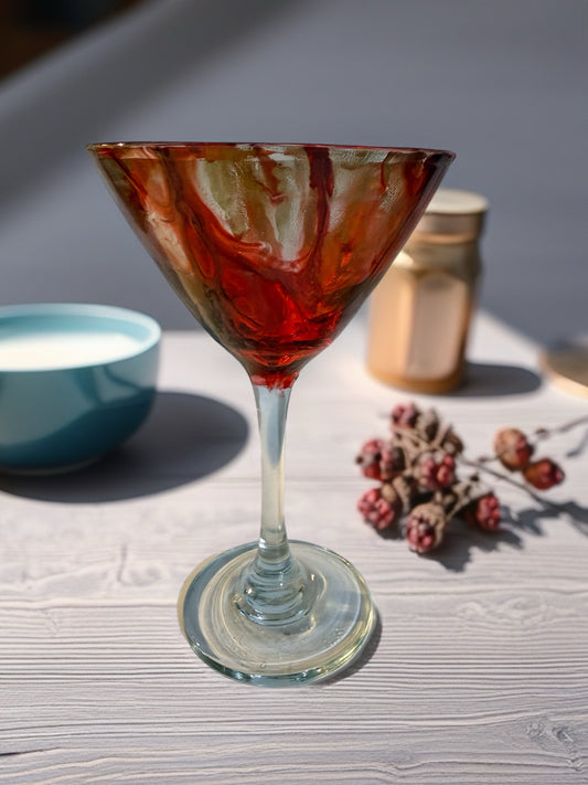 Hand‑Painted Crimson Ember Martini Glass
