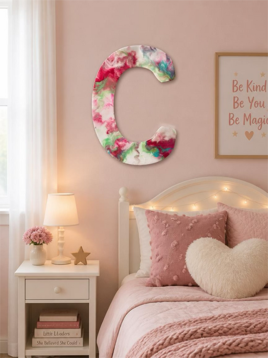 Rose Garden Hand-Painted Resin Decorative Letter "C" – 12-Inch Custom Wall & Shelf Accent