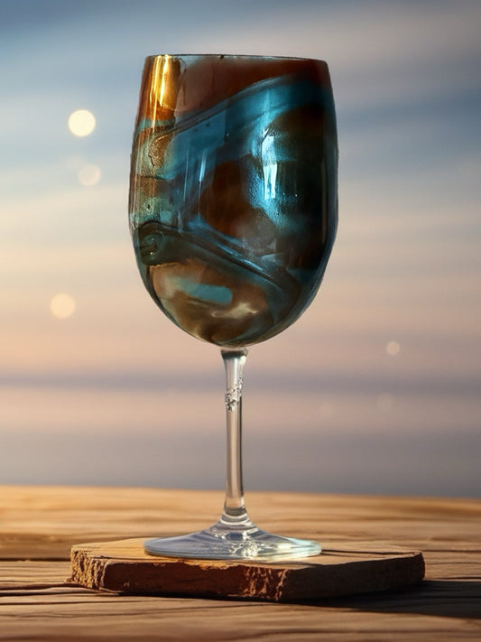 Handcrafted Copper & Teal Marbled Wine Glass