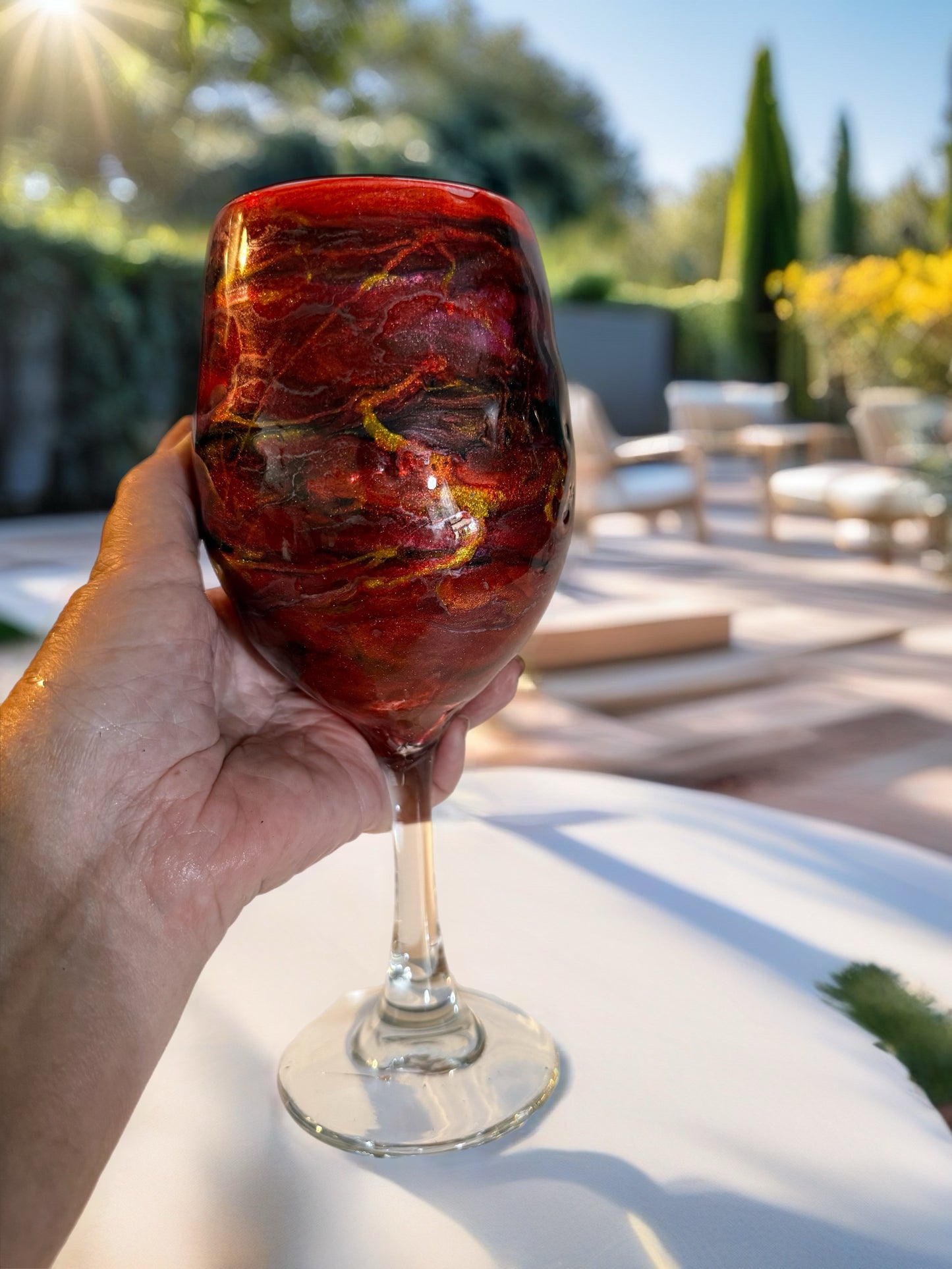 Handcrafted Red, Gold & Black Marbled Wine Goblet