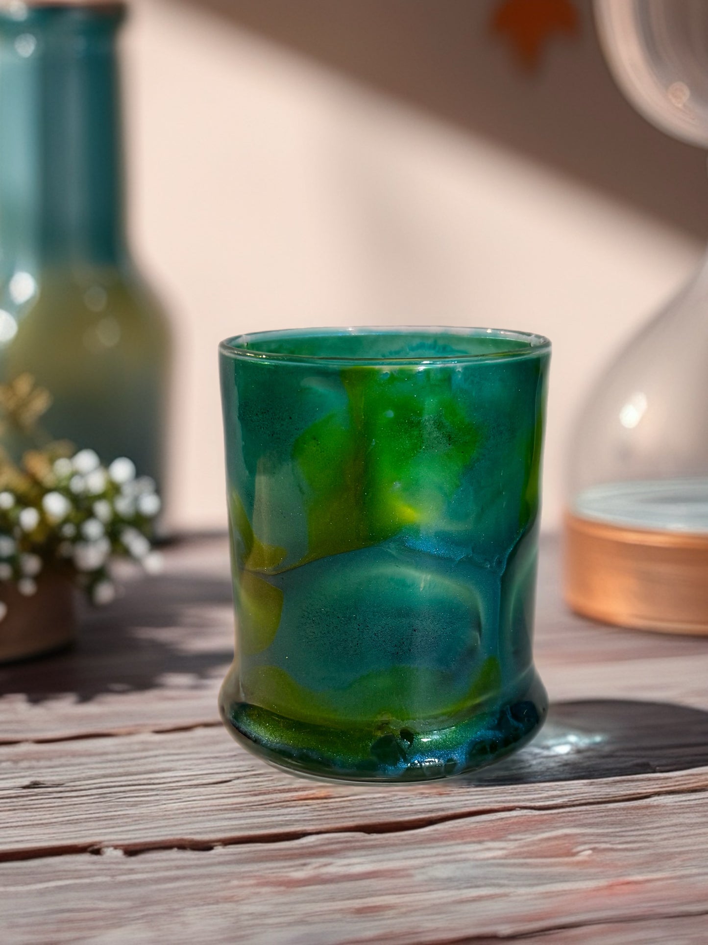 Hand‑Painted Meadow Tide Whiskey Glass