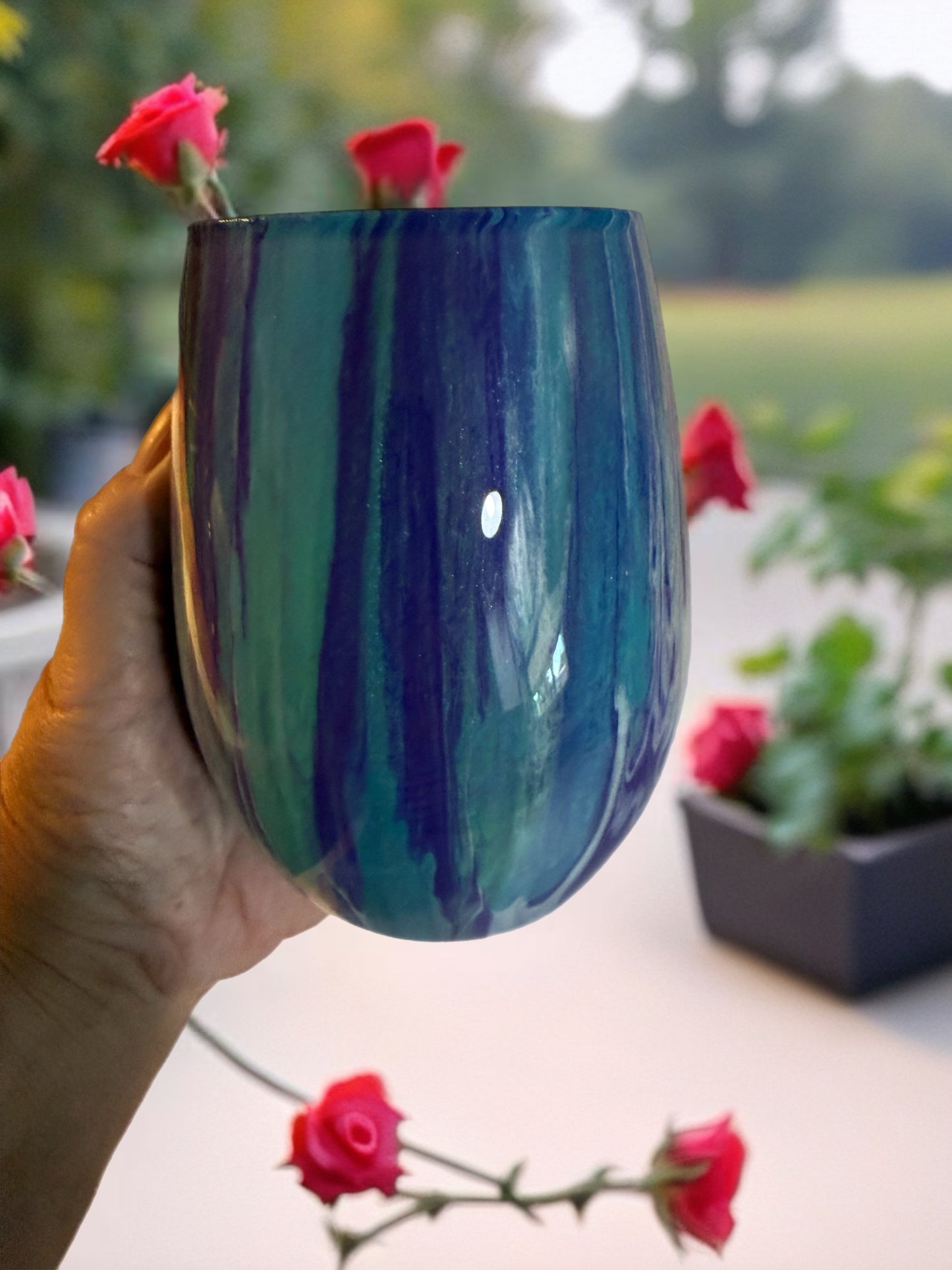 Ocean Twilight Hand‑Painted Wine Glass