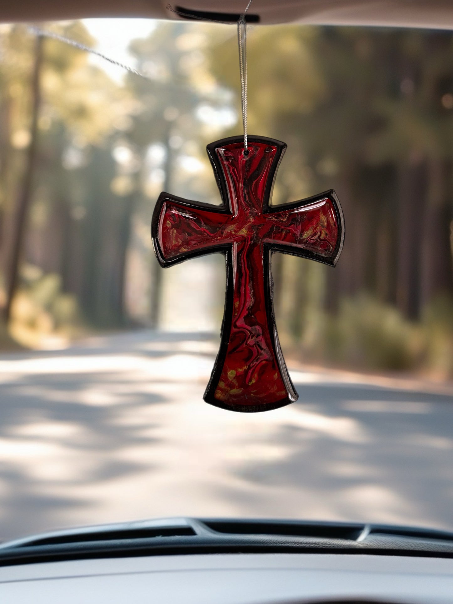 Crimson & Gold Fluid Art 5-Inch Wooden Cross