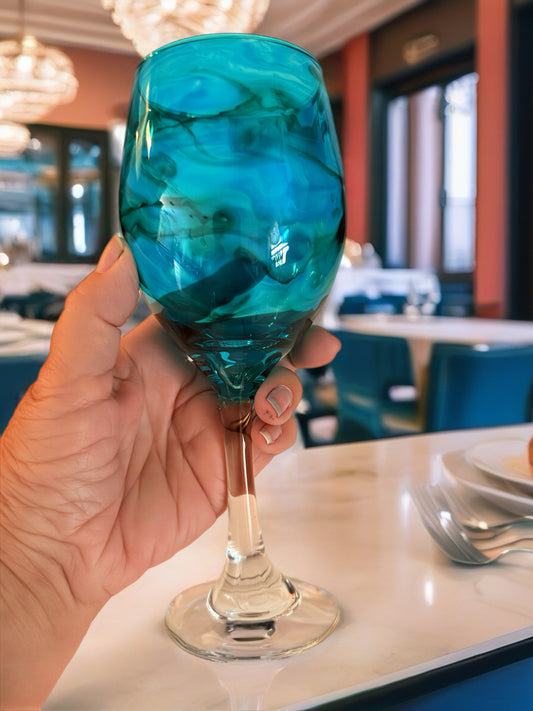 Turquoise Lagoon Fluid Art Wine Glass