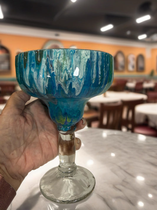 Hand‑Painted Teal Margarita Glass