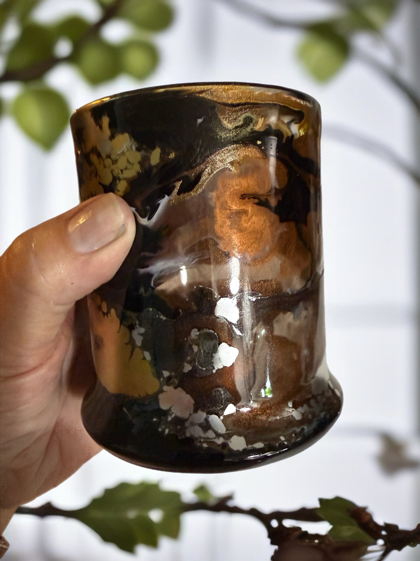 Hand‑Painted Bronze and Gold Whiskey Glass