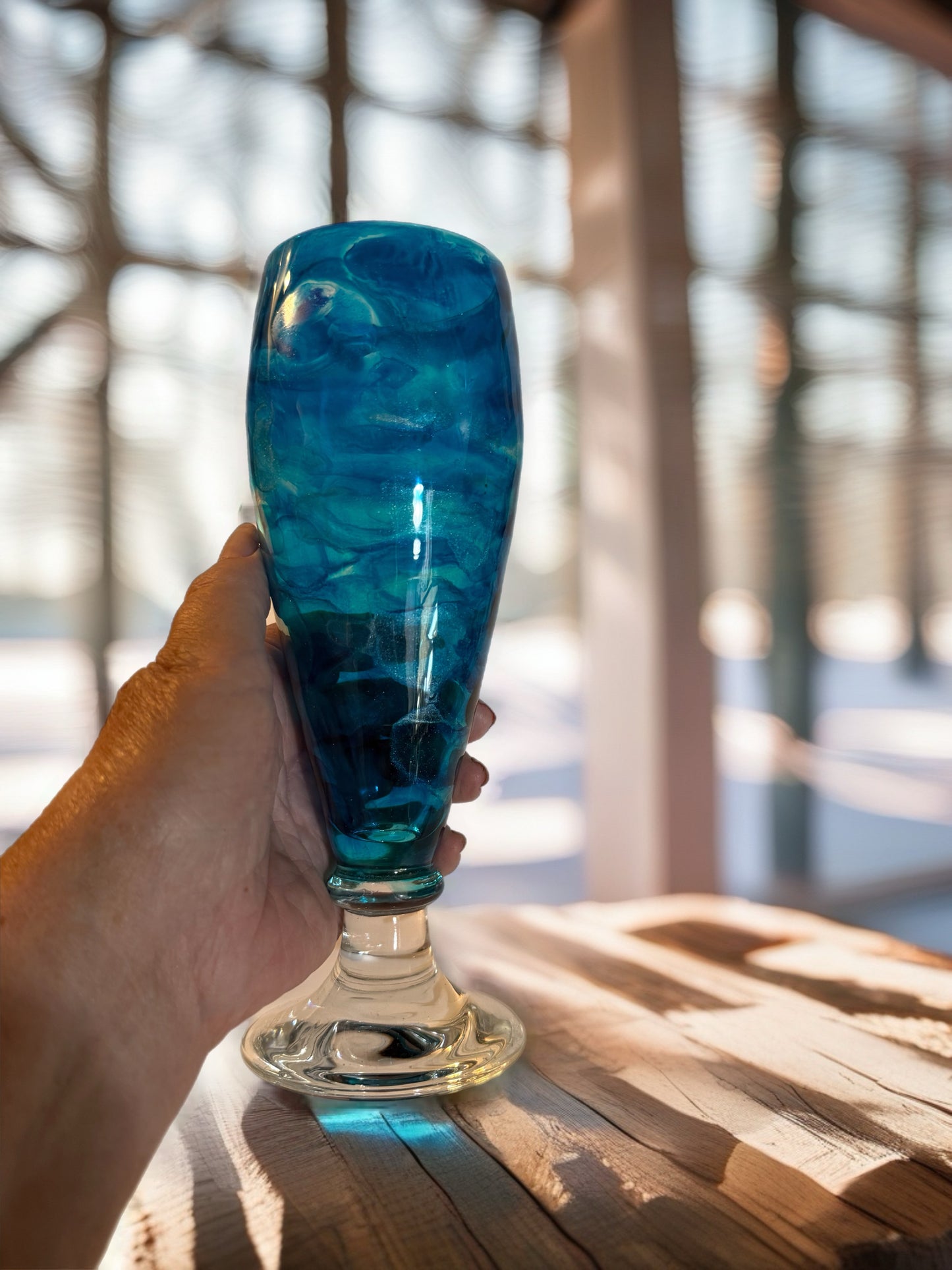Hand‑Painted Blue Cascade Beer Glass