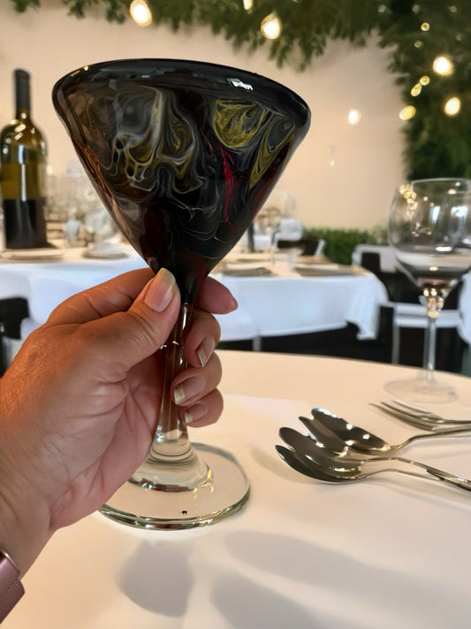 "Midnight Velvet" Hand-Painted Martini Glass