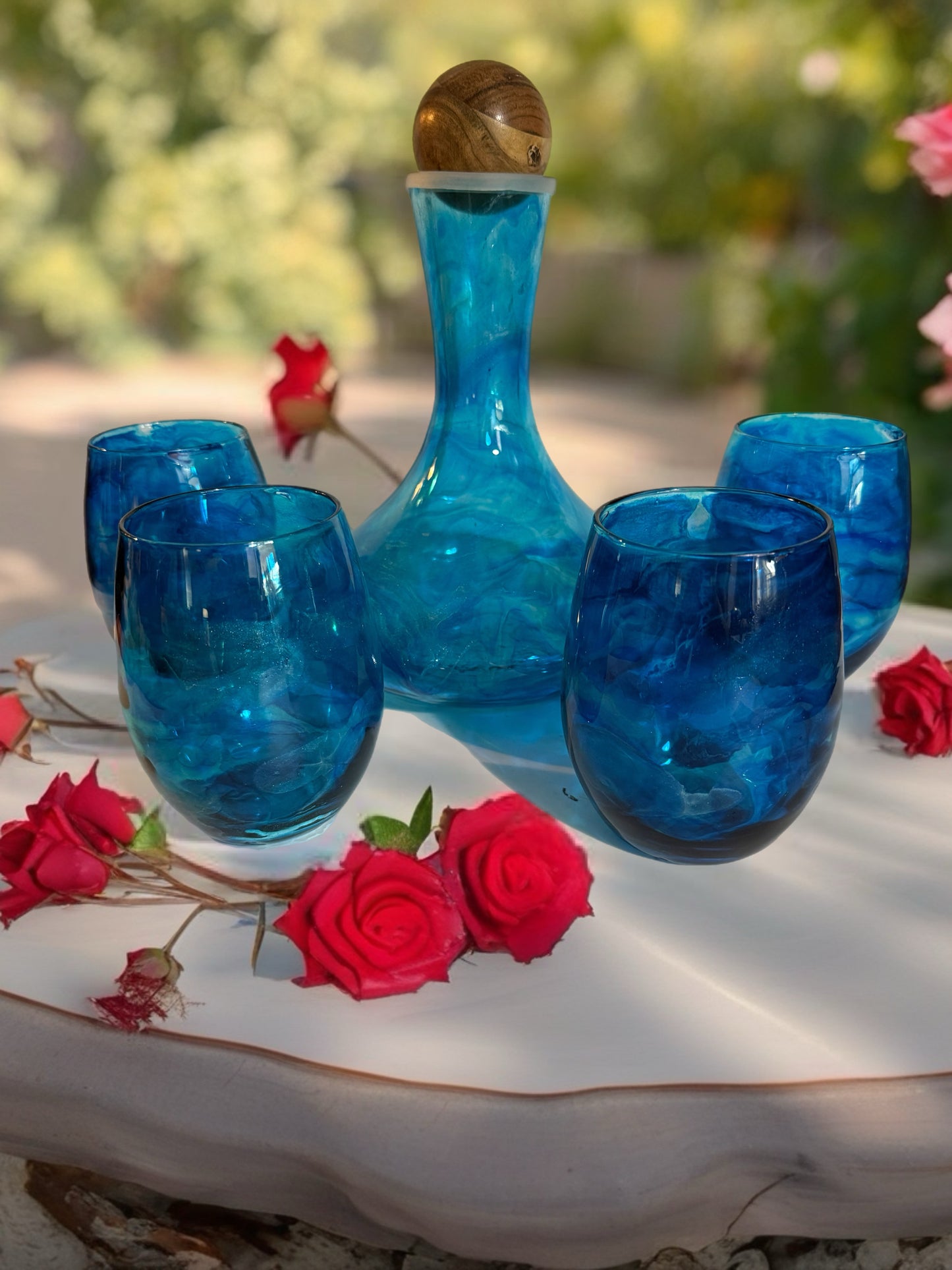 Azure Waters Artisan Decanter & Stemless Wine Set