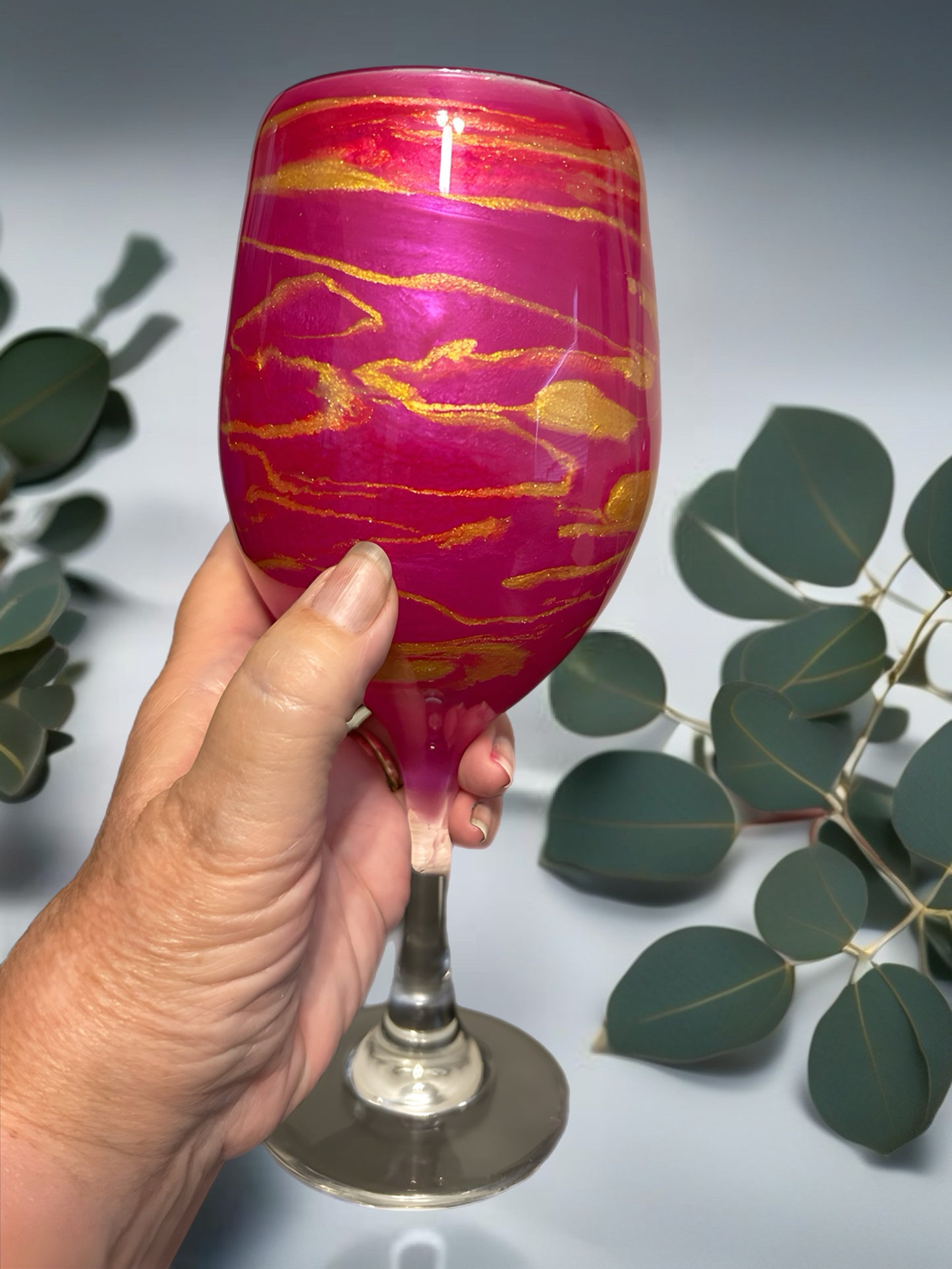 Handcrafted Pink & Gold Marbled Wine Glass