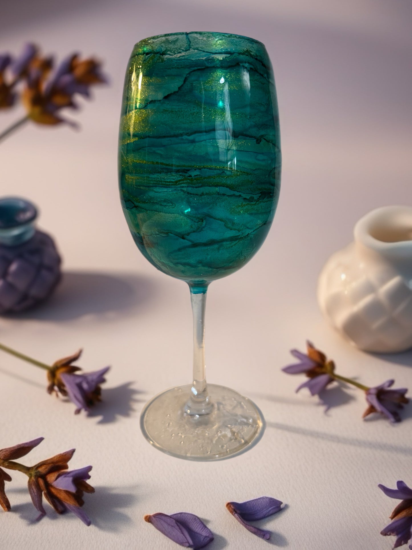 Emerald Tide Hand‑Painted Wine Glass