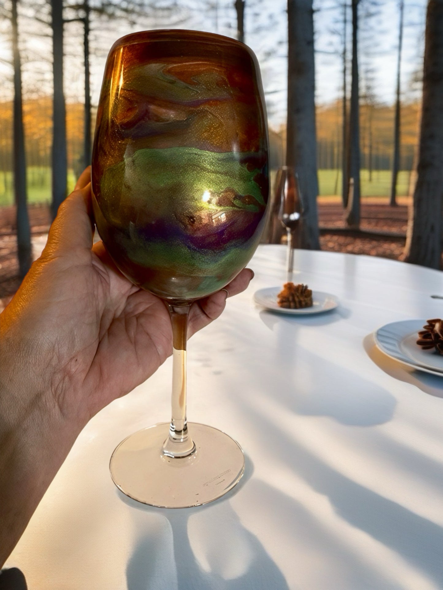Handcrafted Iridescent Multicolor Marbled Wine Glass