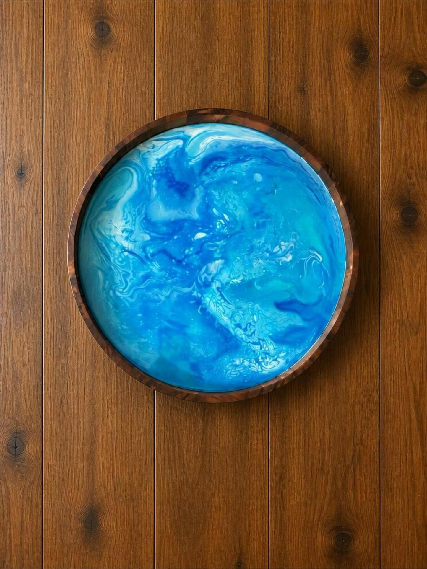 “Blue Horizon Drift” 16‑Inch Handcrafted Wooden Tray