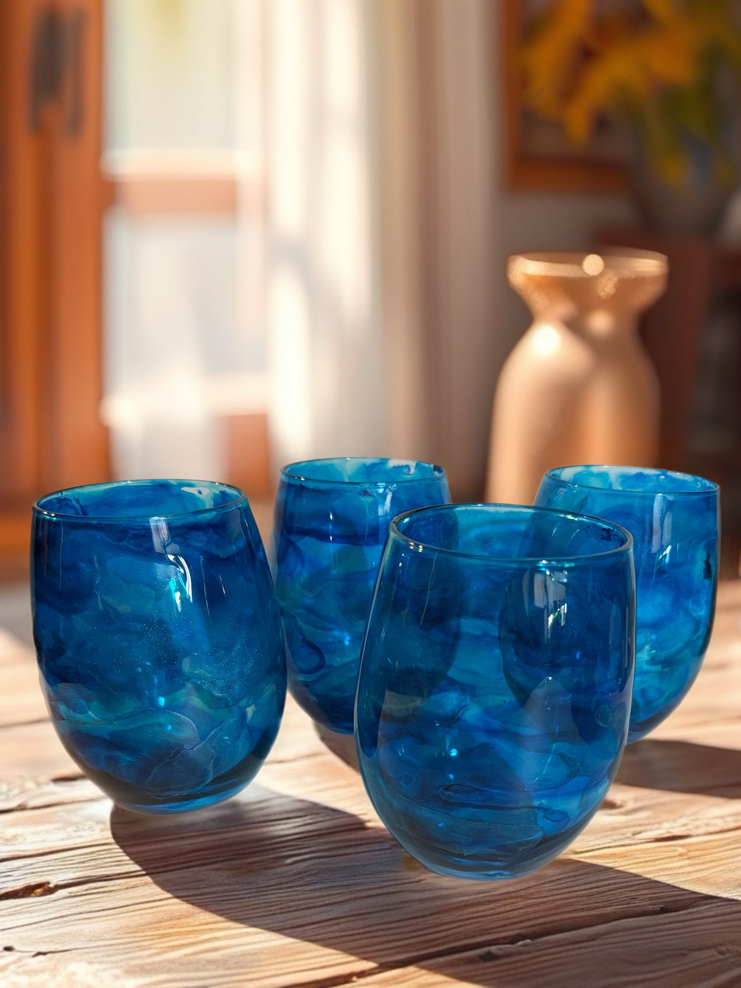 Azure Waters Stemless Artisan Wine Glass