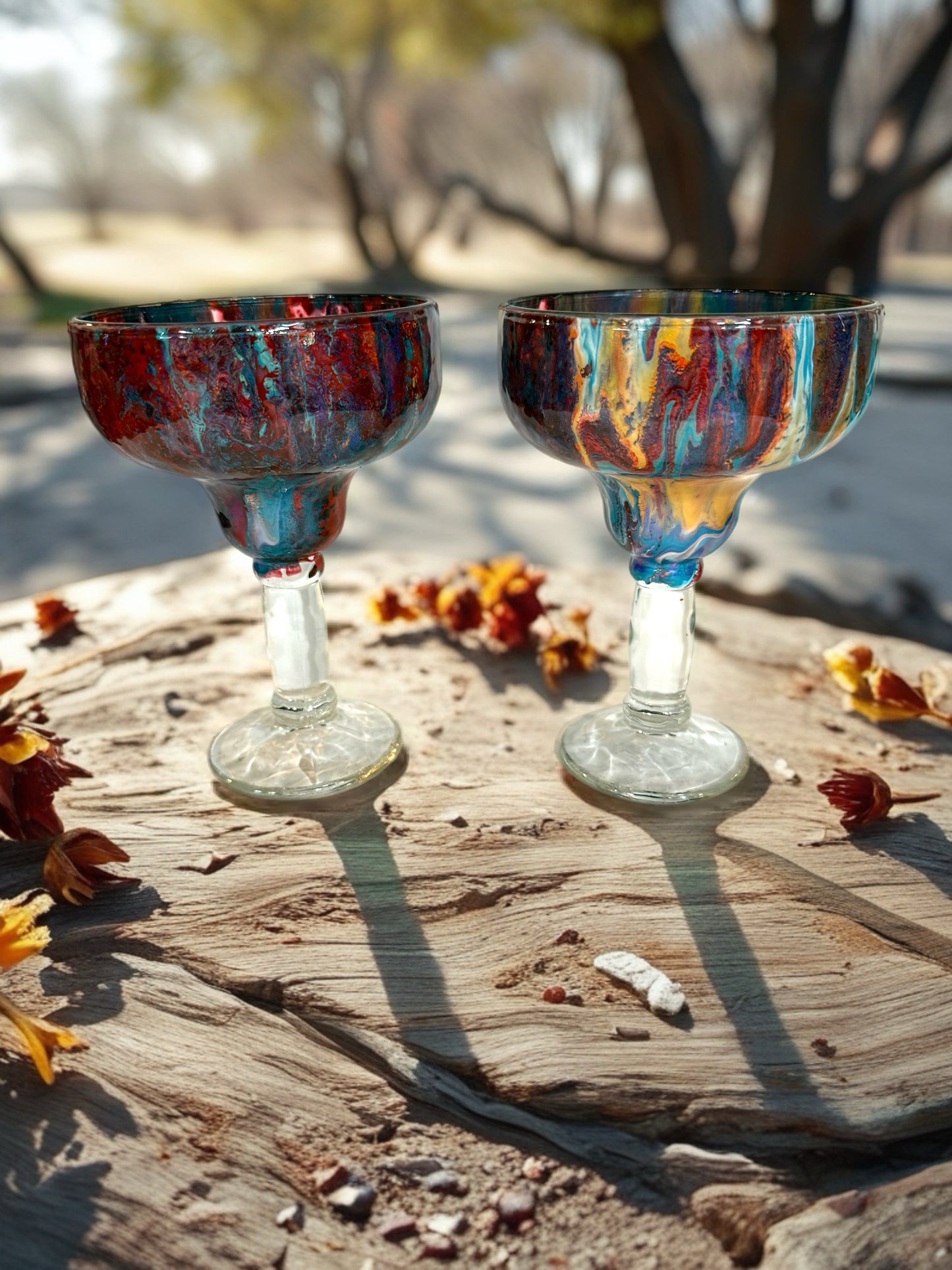 Hand‑Painted Red Cascade Margarita Glass