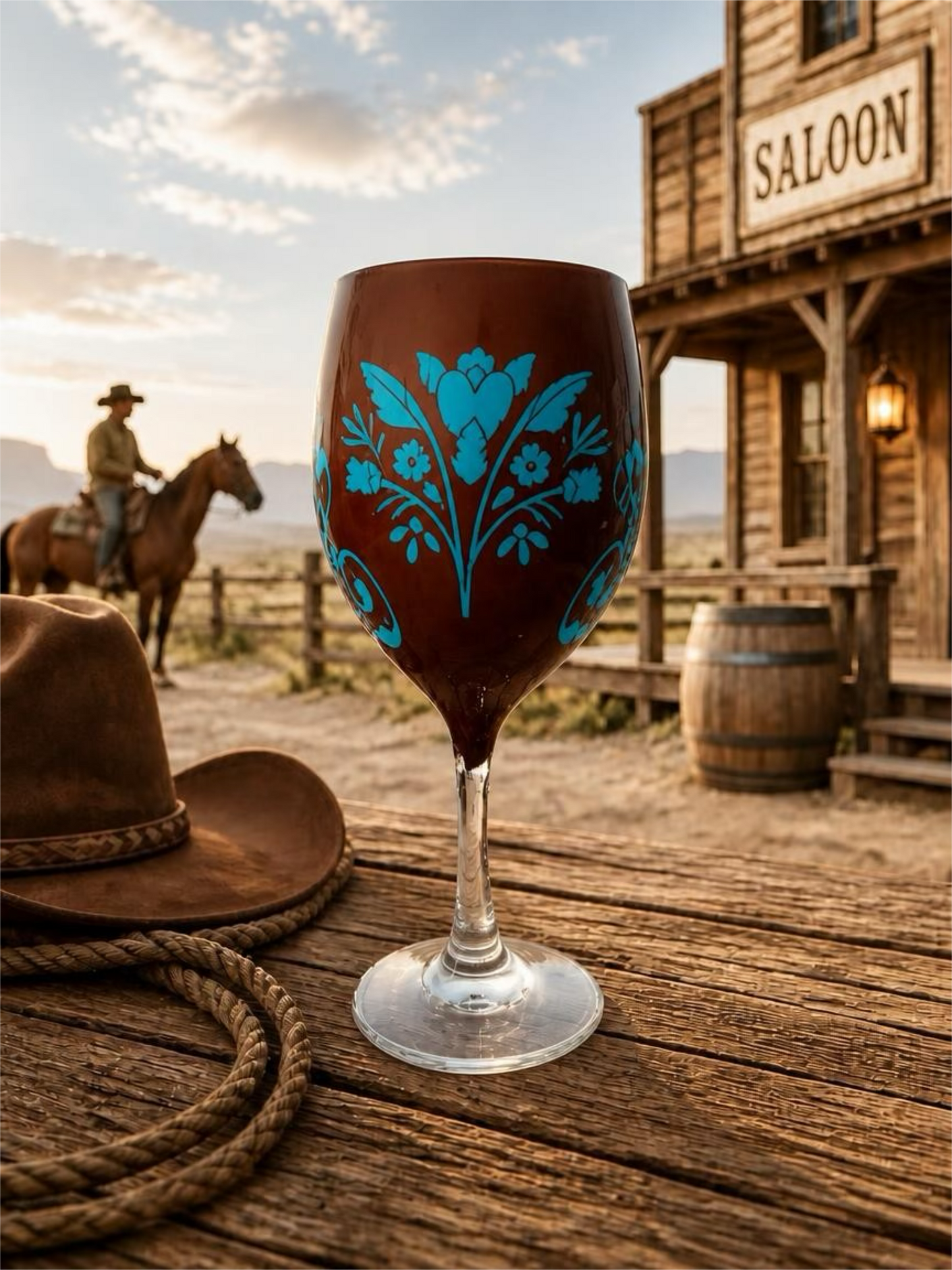 Rustic Southwestern Floral Inlay Wine Goblet