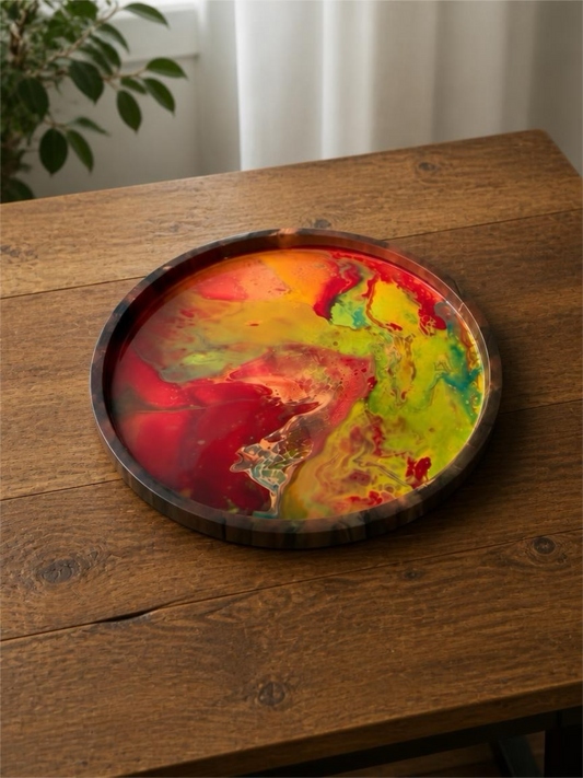 “Chromatic Cascade” 14‑Inch Handcrafted Wooden Tray
