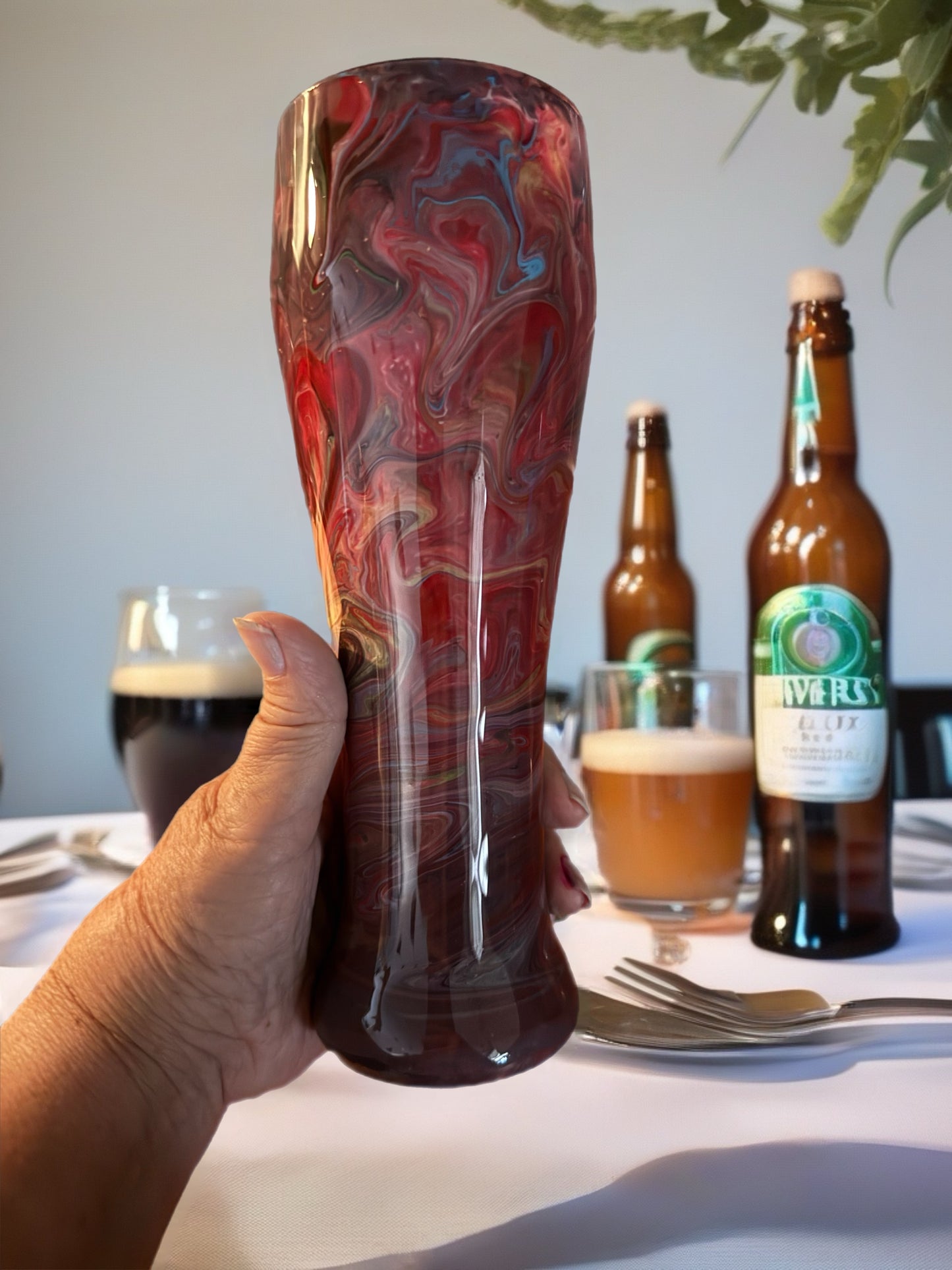 Fire & Earth Fluid Art Pilsner Glass