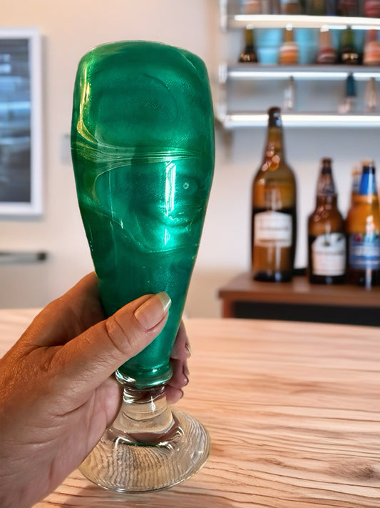 Emerald Swirl Beer Glass — Handcrafted Marbled Glassware