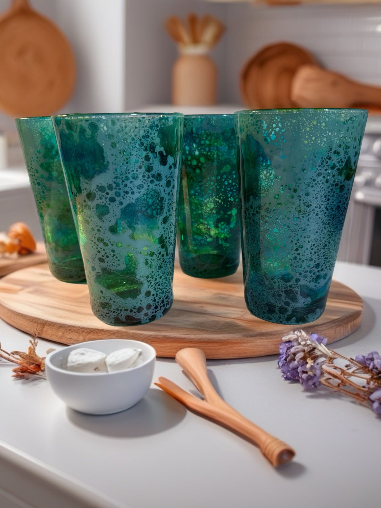 Hand‑Painted Green Tide Highball Glass