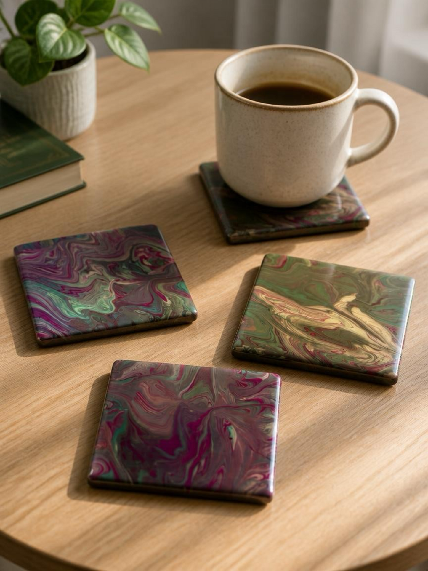 Enchanted Forest Acrylic Fluid Art Coasters (Set of 4)