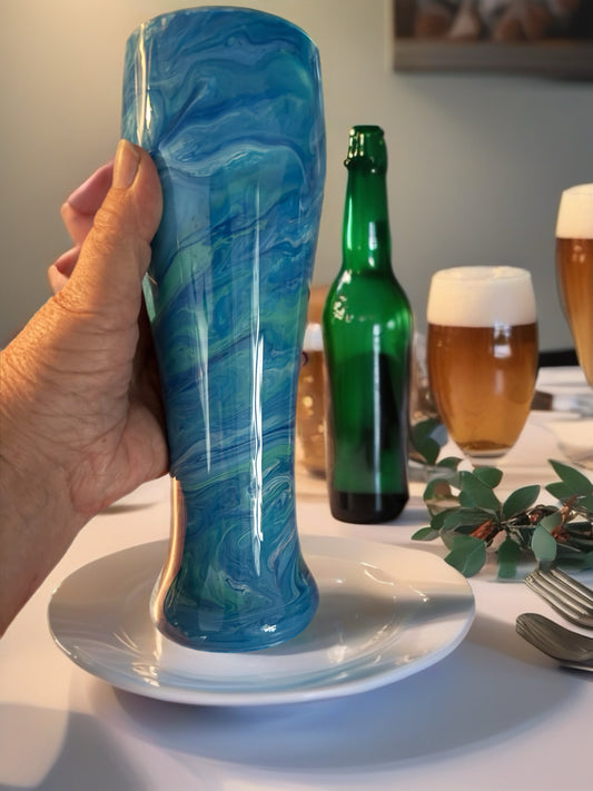 Ocean Swirl Fluid Art Pilsner Glass