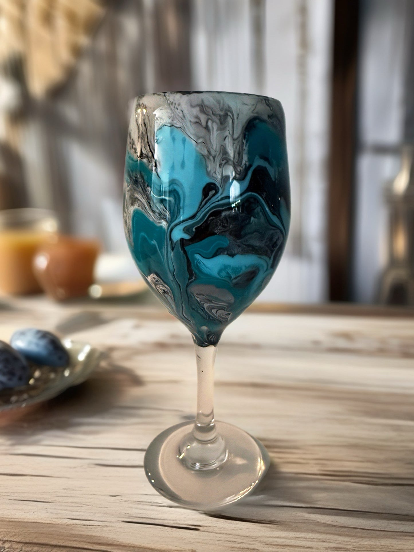 Turquoise Tide Fluid Art Wine Glass