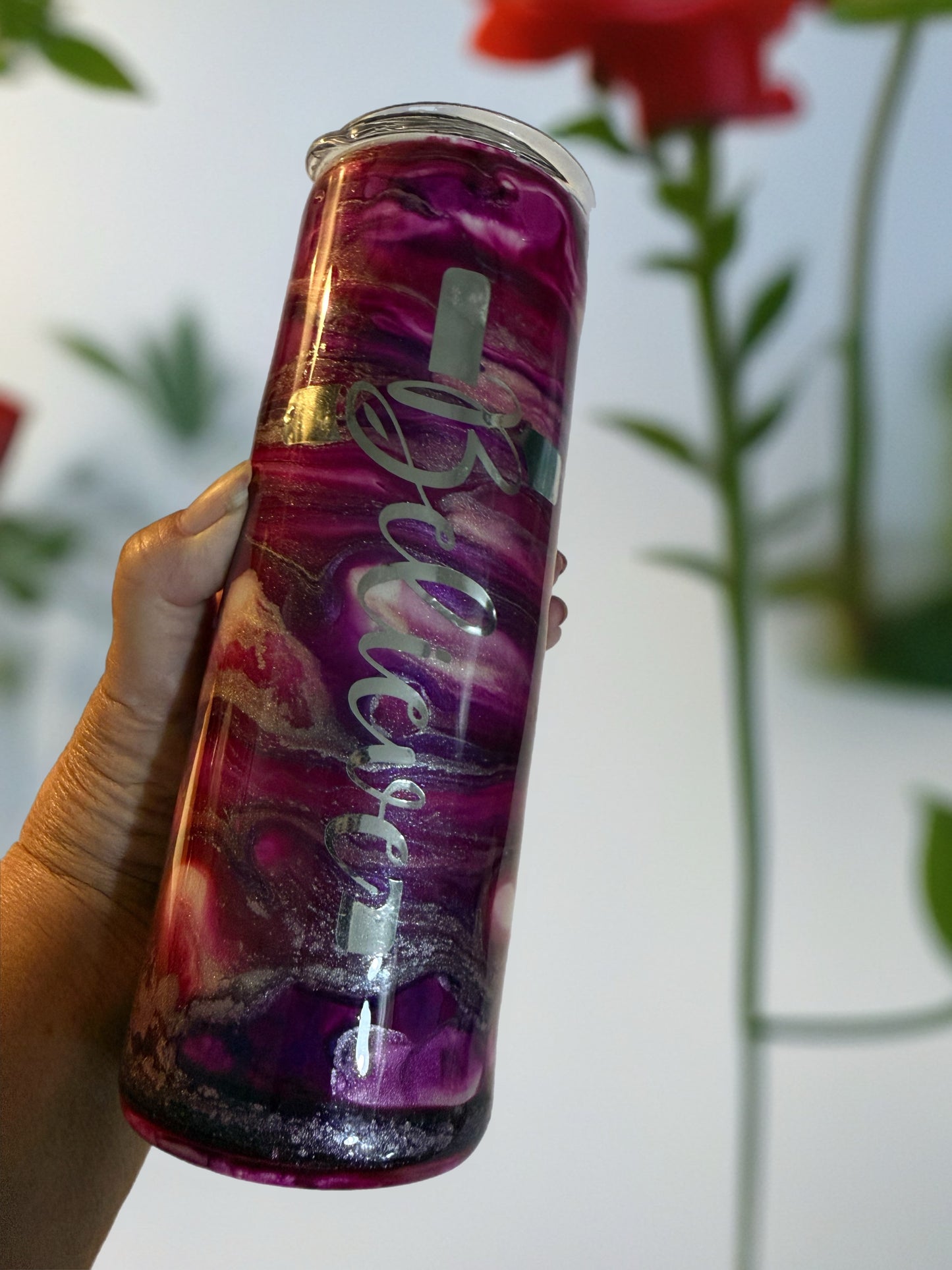 "Believe" Radiant Plum & Gold Cross Tumbler