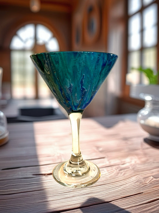 "Teal Current" Handcrafted Artisan Martini Glass