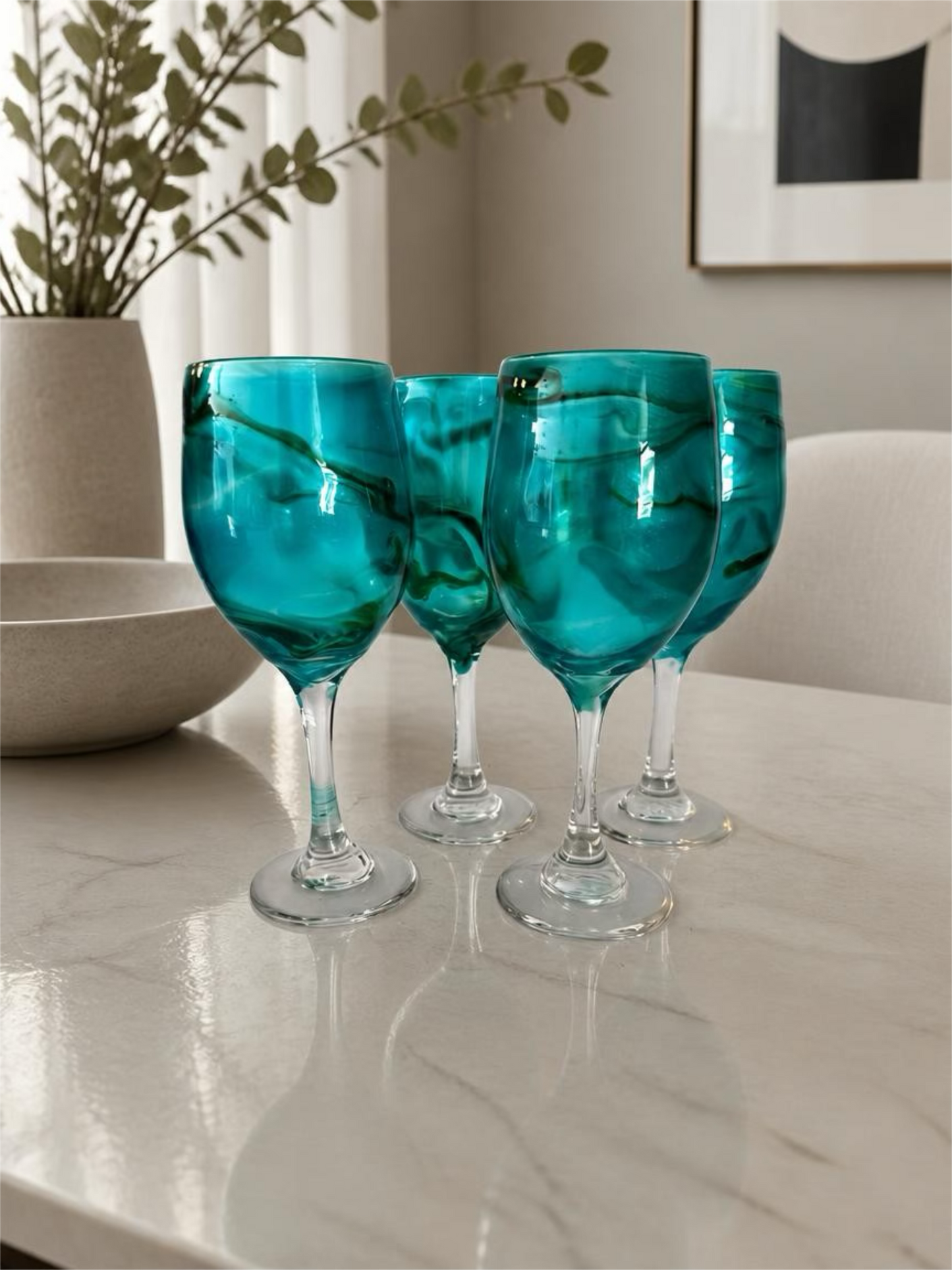 Turquoise Swirl Wine Glass – Handcrafted Jewel Tone DrinkwareH