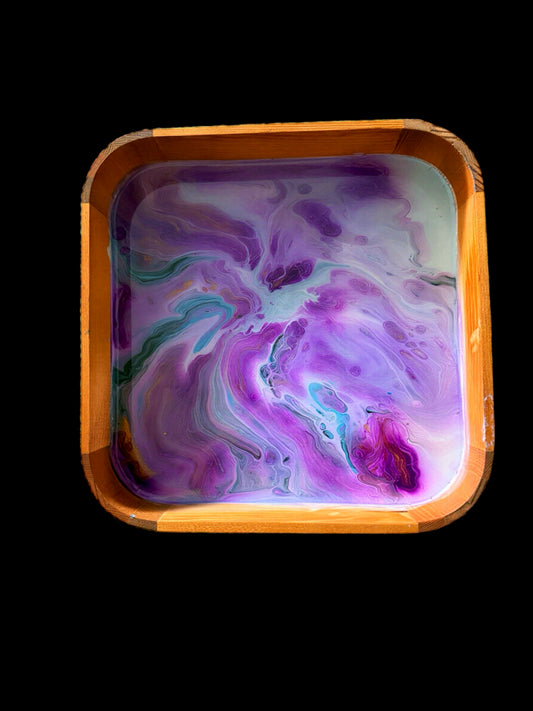 "Amethyst Dream" Hand-Painted Pour Art Wooden Tray
