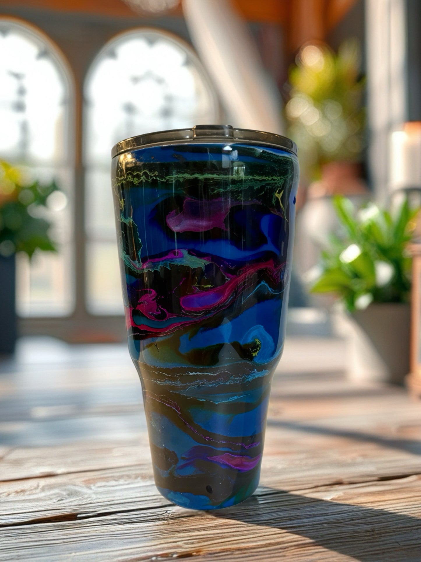 Handcrafted Jewel‑Tone Marbled Stainless Steel Tumbler
