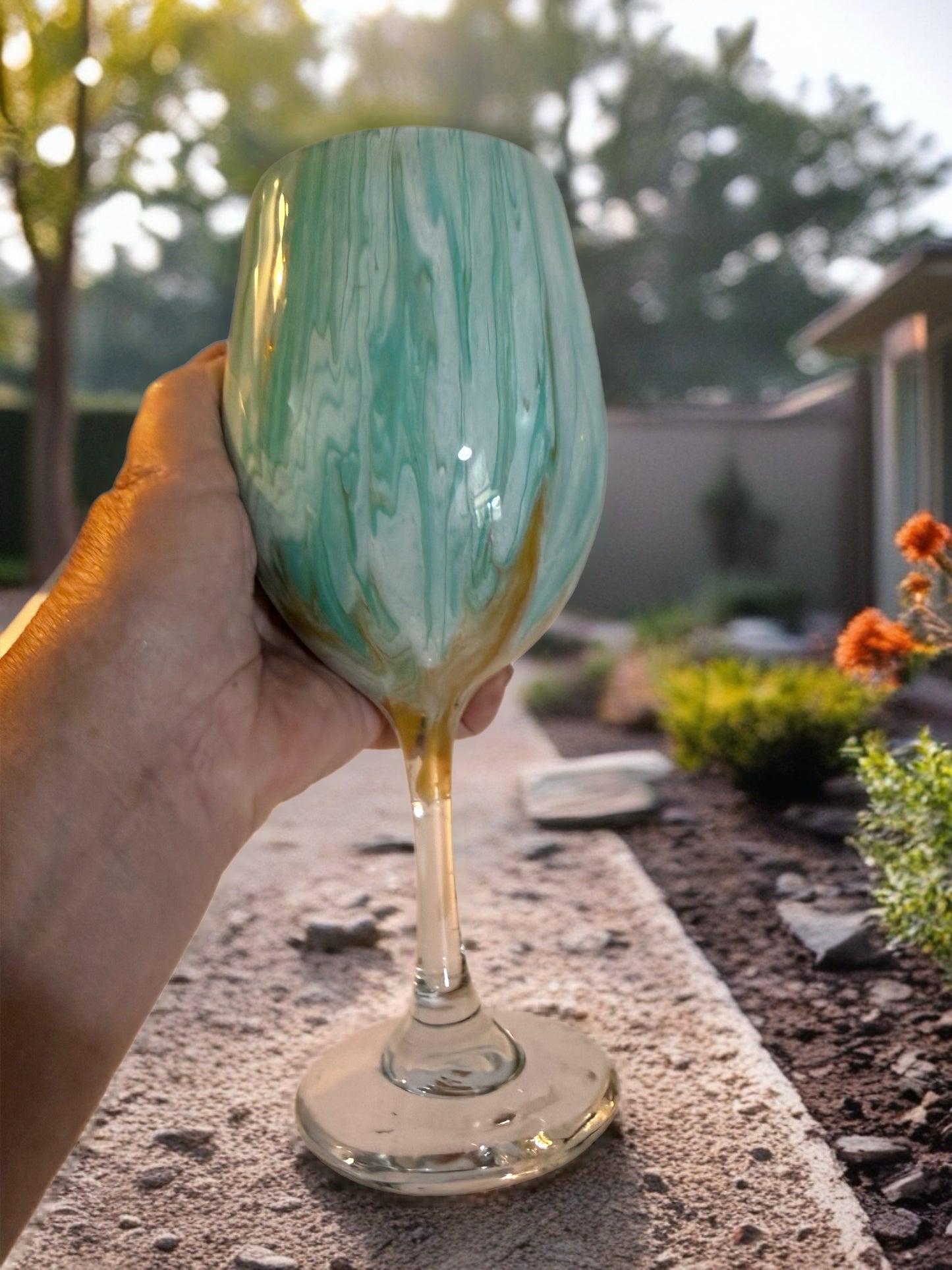 Teal Cascade Artisan Wine Glass