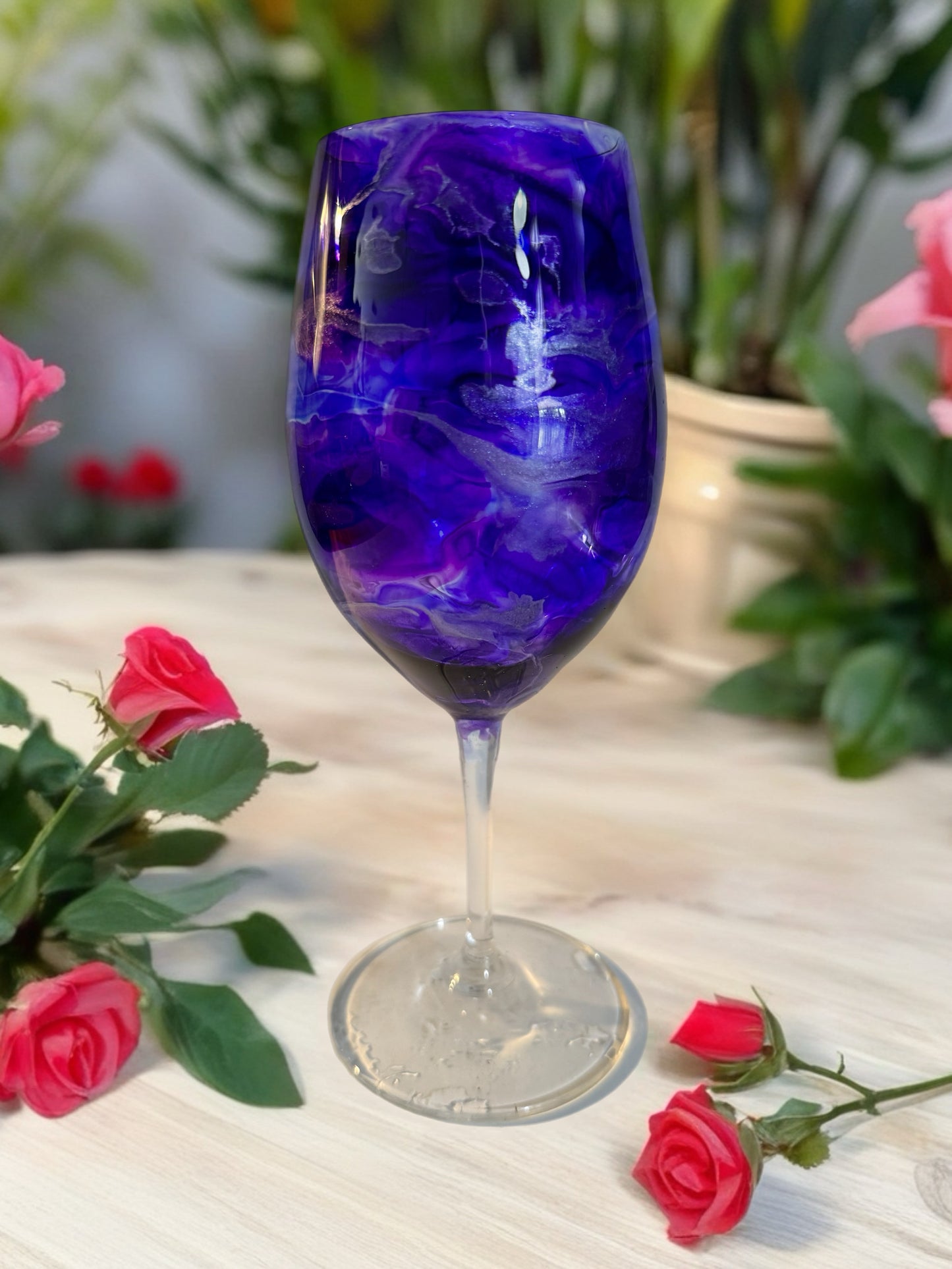 Hand‑Crafted Purple Marbled Wine Glass