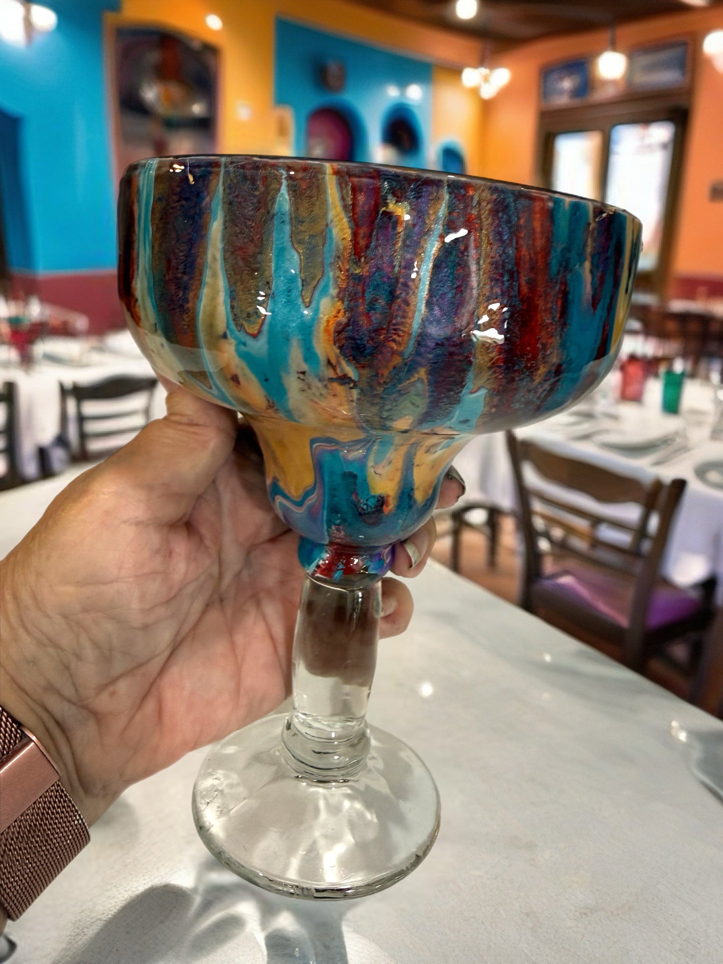 Hand‑Painted Red Cascade Margarita Glass
