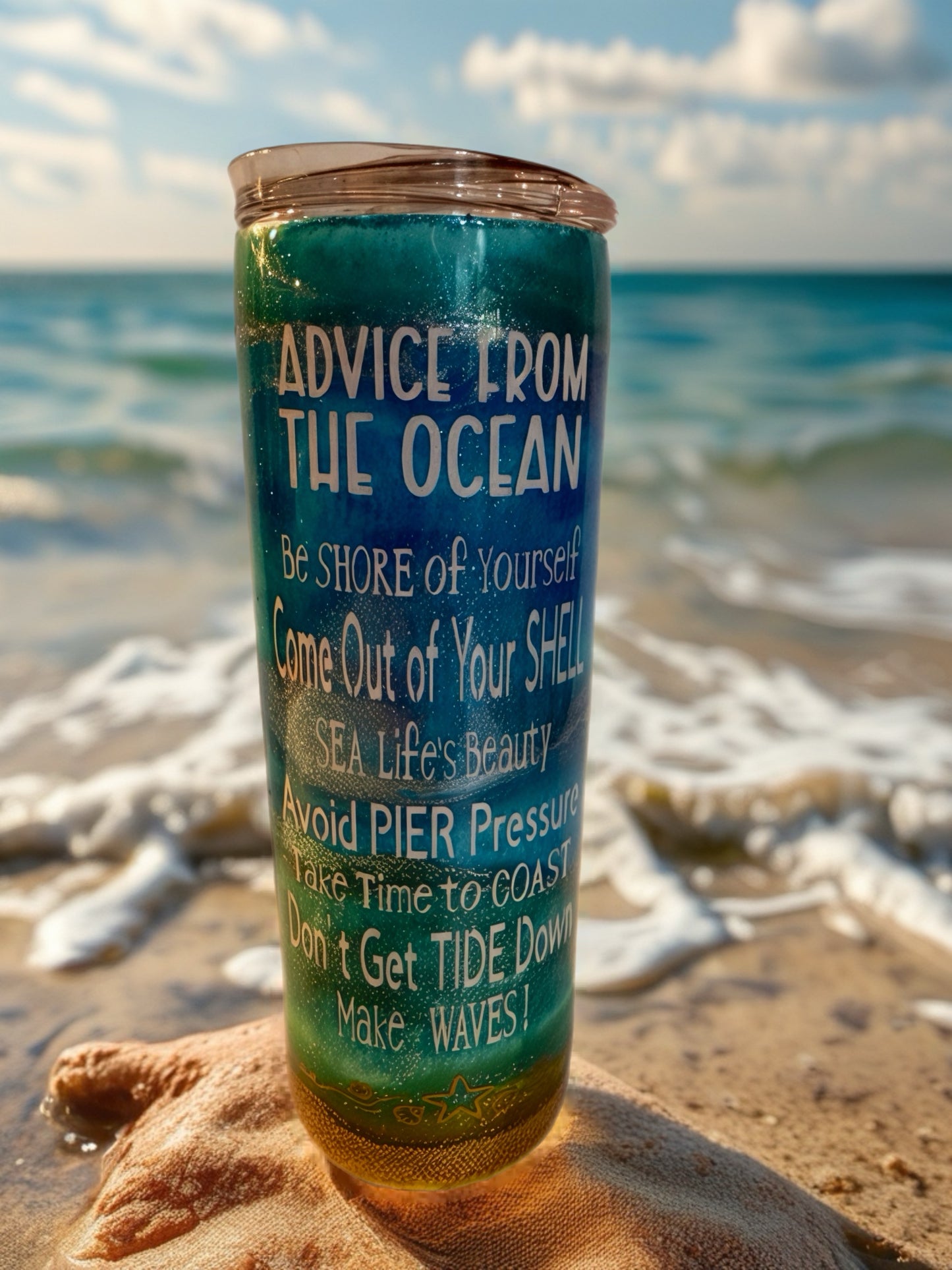 "Advice From the Ocean" Insulated Glitter Tumbler