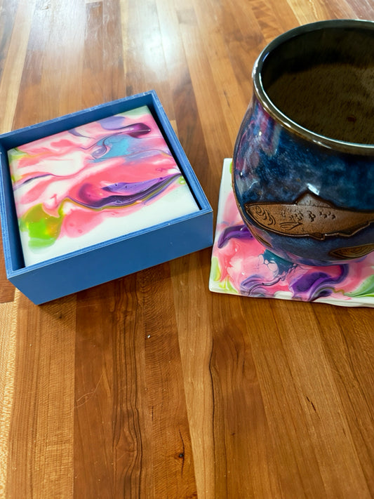Pink flowers coasters