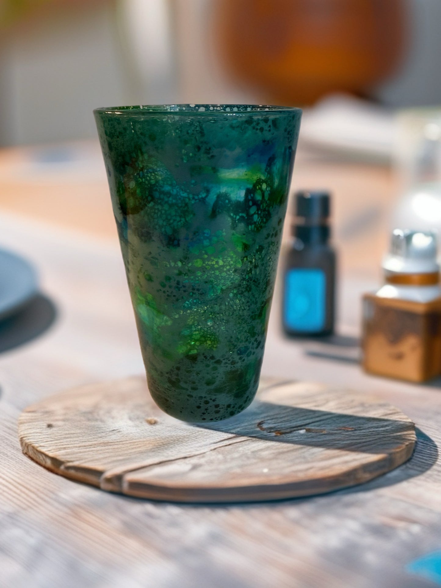 Hand‑Painted Green Tide Highball Glass