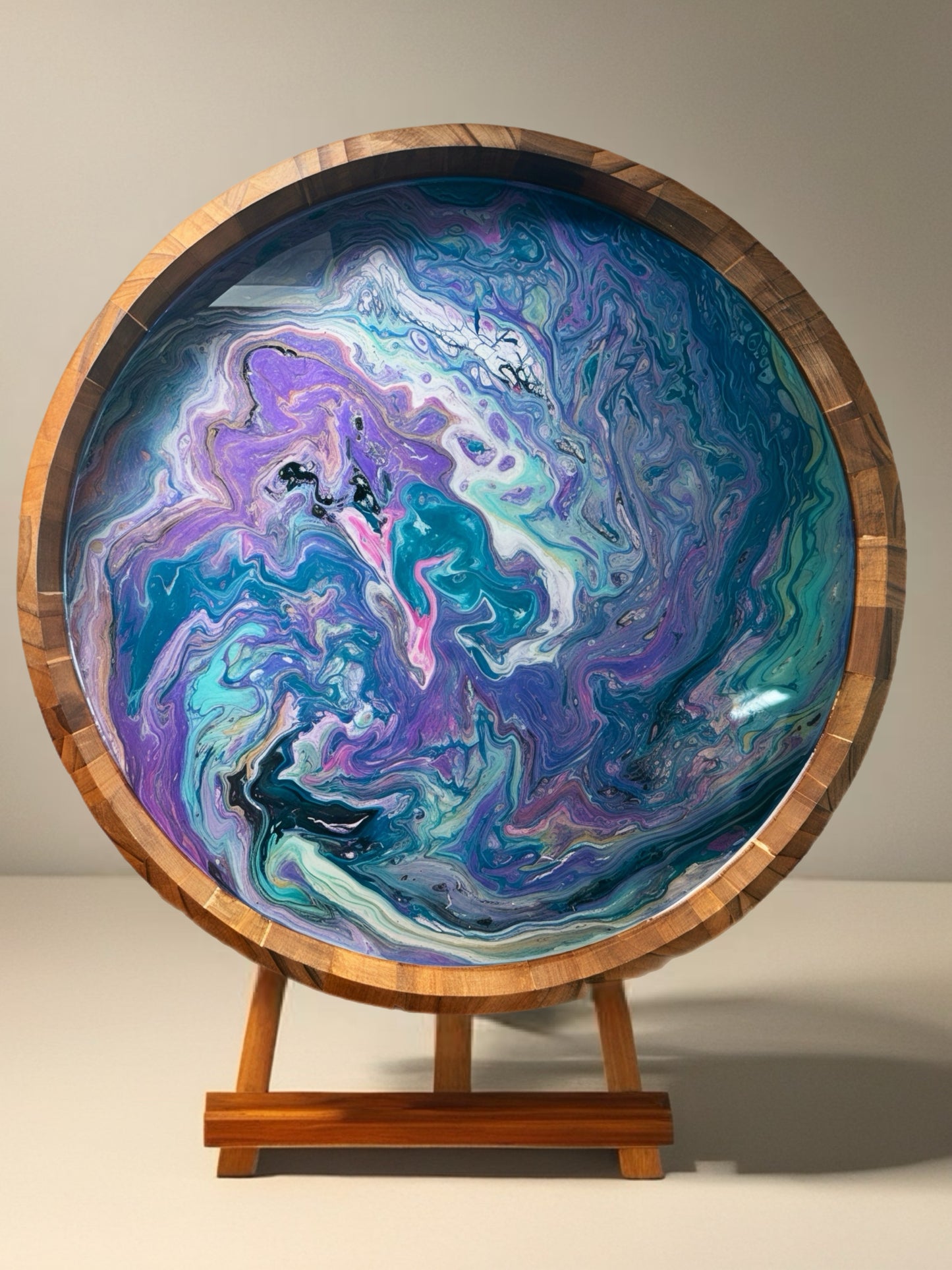 "Enchanted Nebula" Handcrafted Resin Art 15 Inch Serving Tray