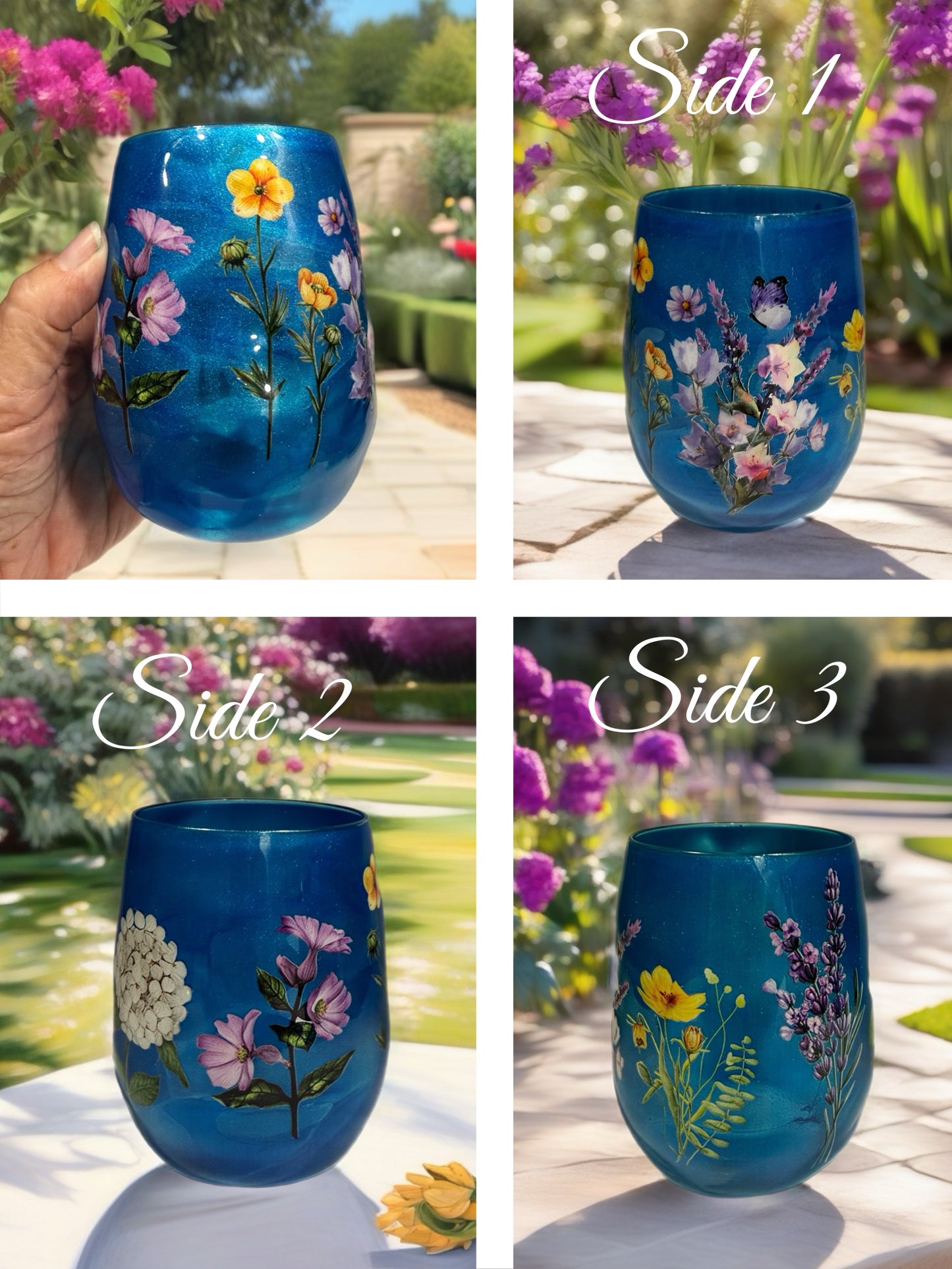 Azure Meadow Shimmer Stemless Wine Glass