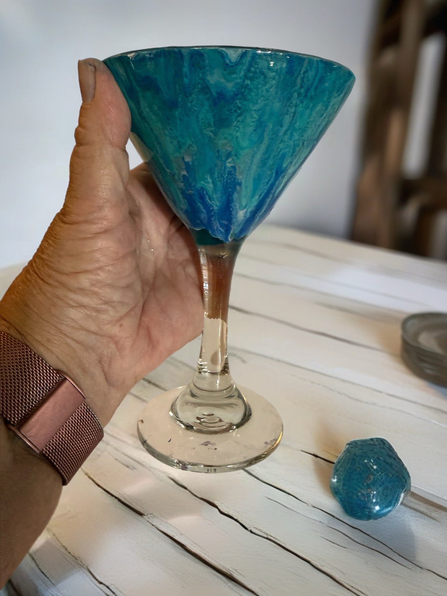 "Teal Current" Handcrafted Artisan Martini Glass