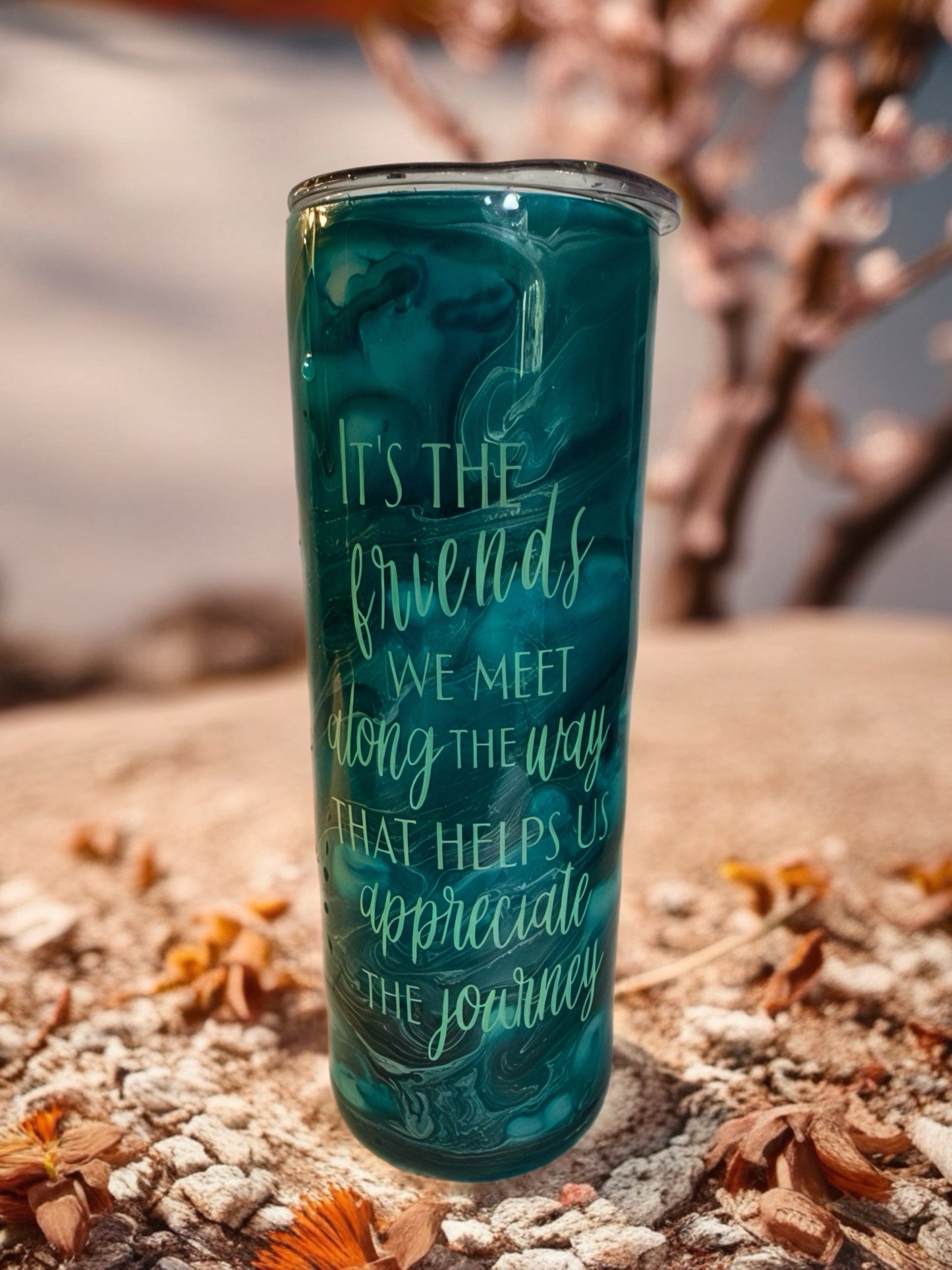 "Appreciate the Journey" Teal Marble Tumbler