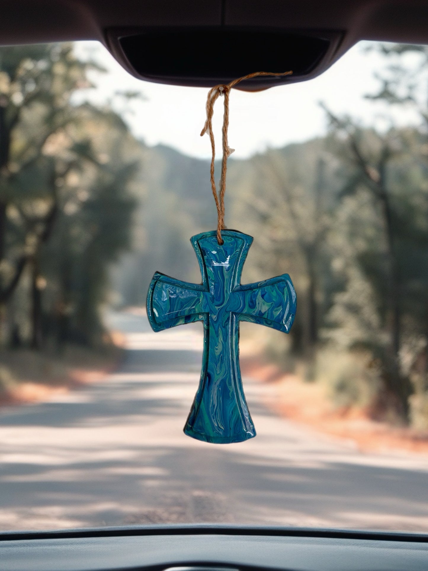 Northern Lights Fluid Art 5-Inch Wooden Cross